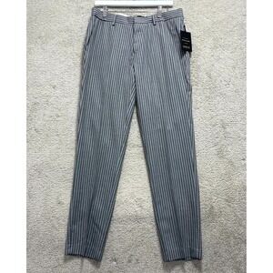 River Island Dress Pants Mens 34x32 Gray Striped Viscose Skinny Fit Business